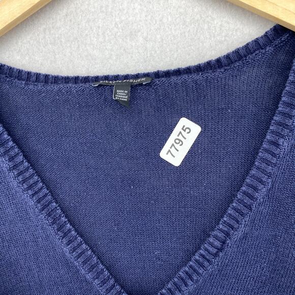 EILEEN FISHER Sweater XL Organic Linen Boxy V-Neck Pullover Jumper Blue - Picture 11 of 11
